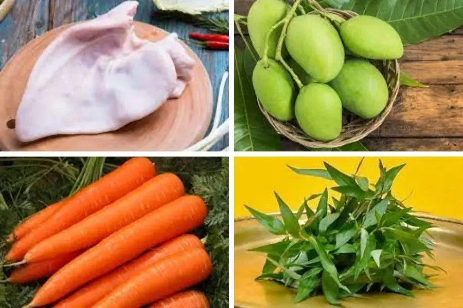 Nguyên liệu làm nộm tai heo xoài xanh