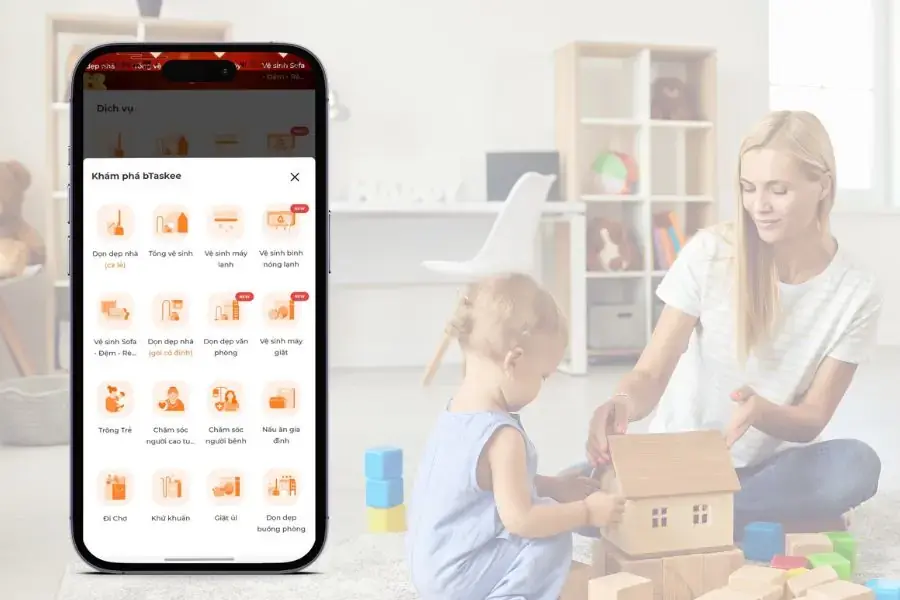 Truy cập ứng dụng và lựa chọn dịch vụ trông trẻ.