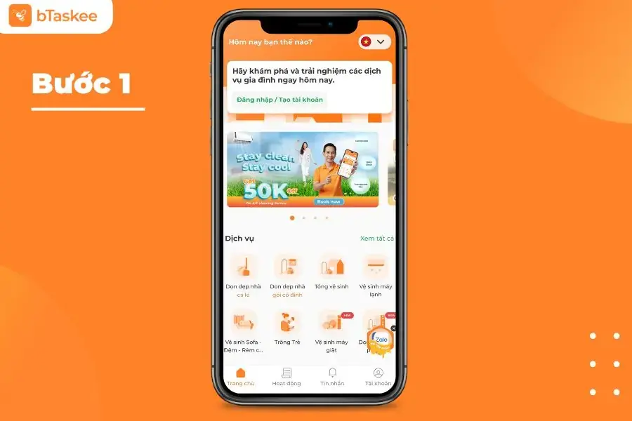 Chọn dịch vụ vệ sinh máy lạnh trên app bTaskee.