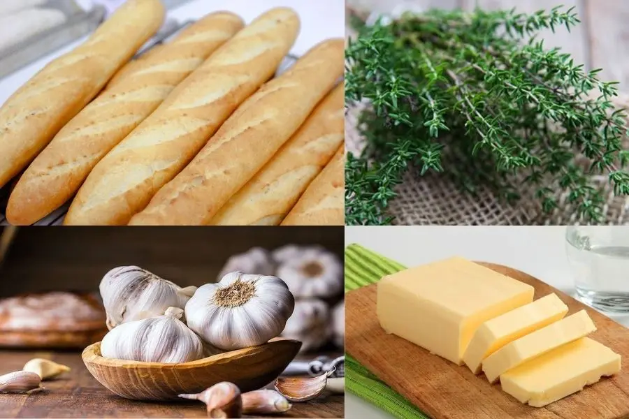 Cách làm bánh mì bơ tỏi với nguyên liệu chính là bánh mì, bơ, tỏi và Thyme