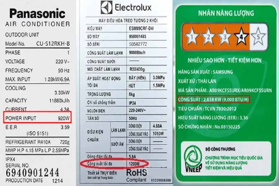 Một số chỉ số cần lưu ý khi muốn tính tiền điện máy lạnh (nguồn: Tổng kho điều hòa)