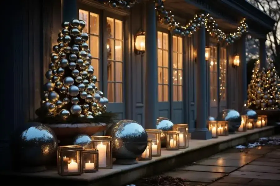 Sáng tạo với những trái châu và cây thông Noel.