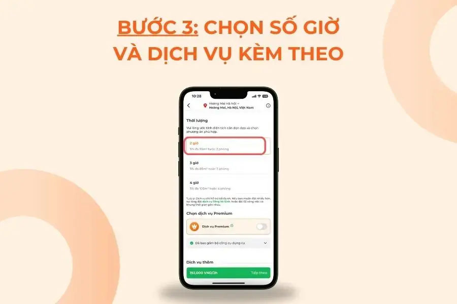 Chọn số giờ và dịch vụ kèm theo.