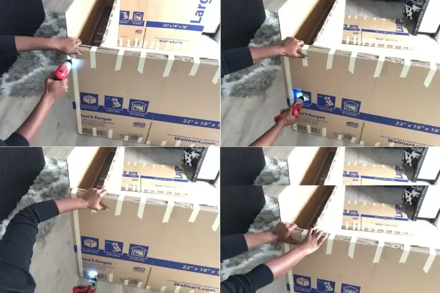 Sử dụng máy bắt vít để cố định khung ghế sofa làm bằng giấy
