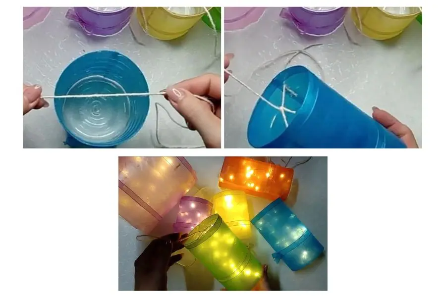 Trang trí thêm đèn led để lồng đèn thêm phần rực rỡ hơn.