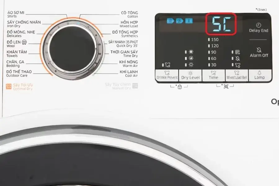 Trên bảng hiển thị máy giặt thông báo máy giặt đang gặp lỗi 5c.