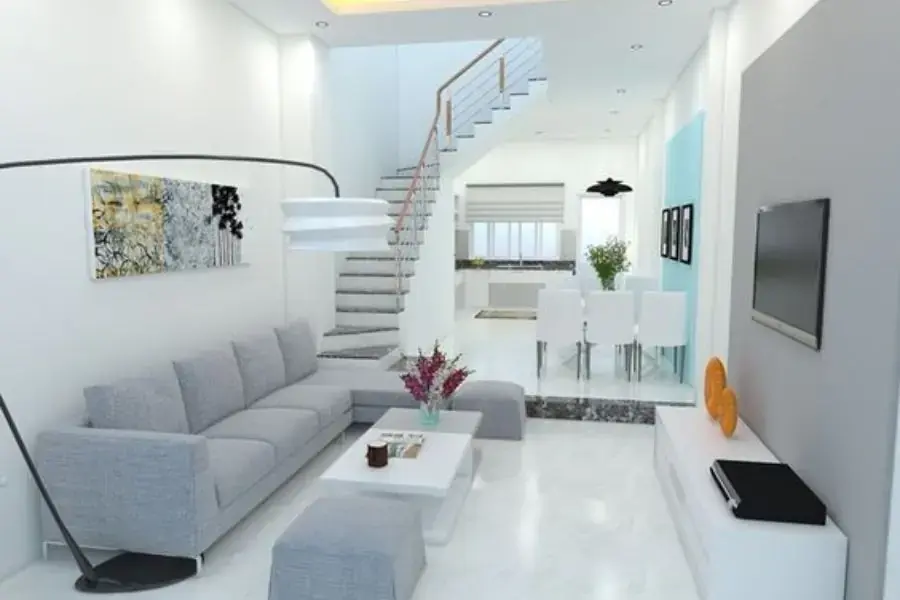 Trang trí nội thất nhà ống bằng bộ sofa đơn giản, sang trọng