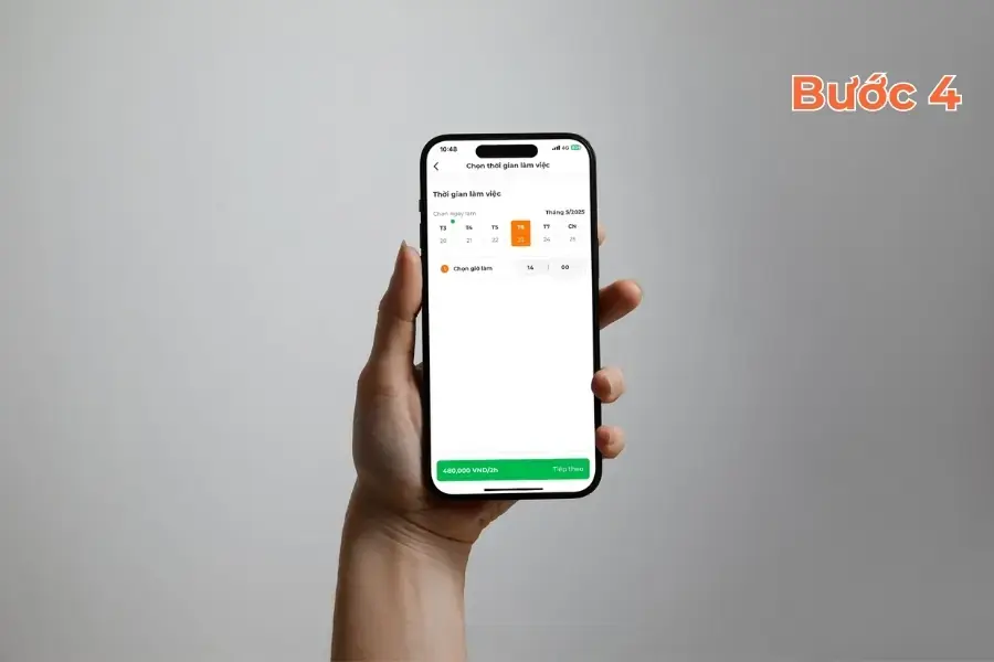 Chọn ngày giờ tasker nhận việc.