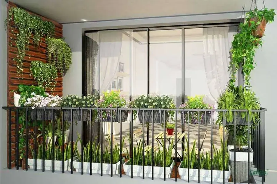 Tận dụng lan can để làm khu vườn xanh