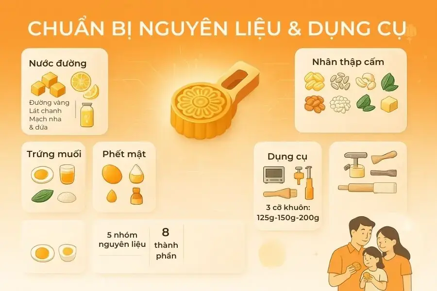 (Minh họa) - Hãy chuẩn bị đầy đủ nguyên liệu và dụng cụ để làm bánh Trung thu thập cẩm.