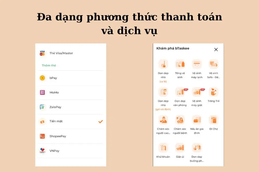 Bạn có quyền lựa chọn loại giao dịch để thanh toán.