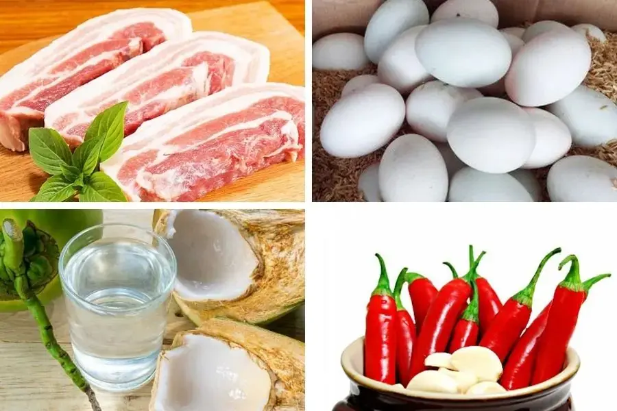 Nguyên liệu làm thịt kho tàu nước dừa.