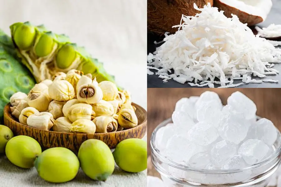 Nguyên liệu chính cho món chè hạt sen đường phèn ngọt dịu.