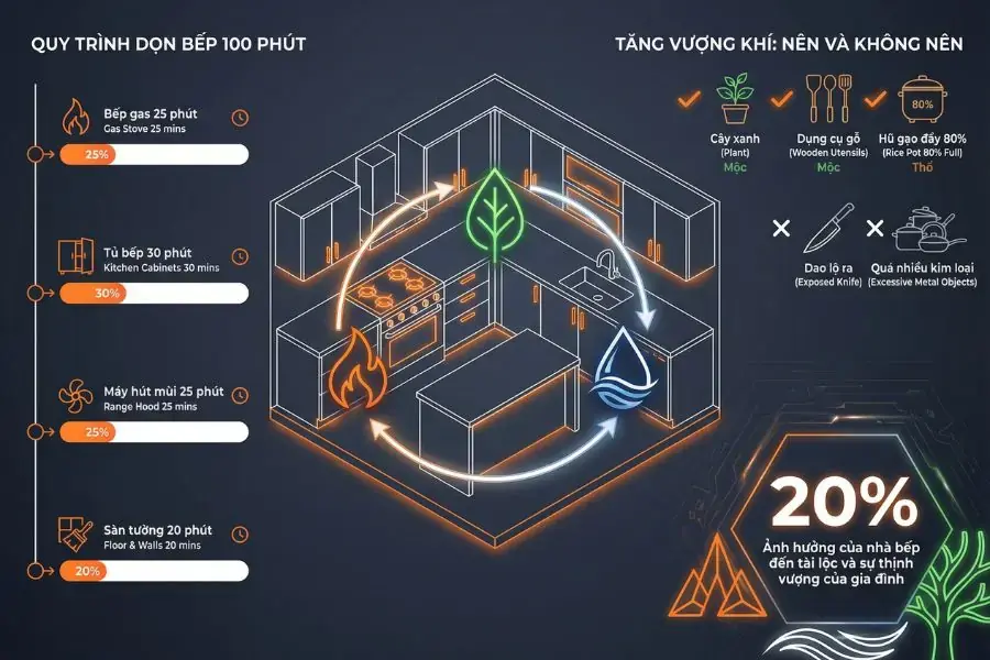 Minh họa cách dọn nhà bếp theo phong thủy.