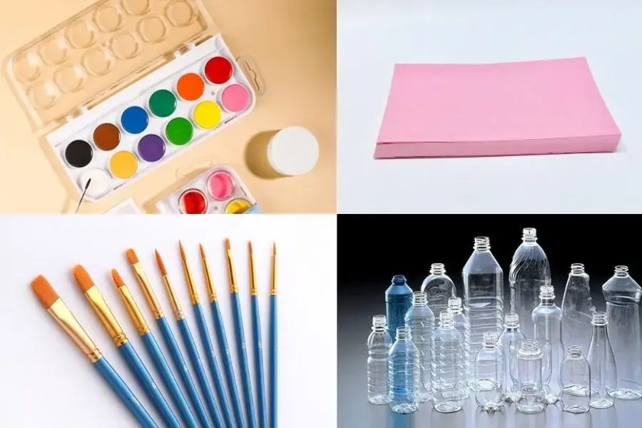 Chuẩn bị đầy đủ nguyên liệu để làm đèn trung thu hình heo con.