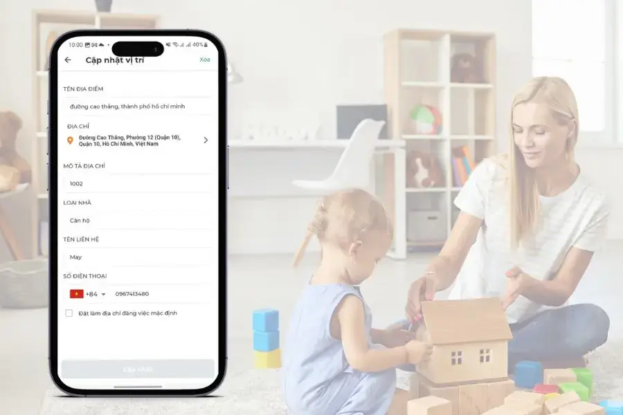 Lựa chọn địa điểm thực hiện dịch vụ trông trẻ.