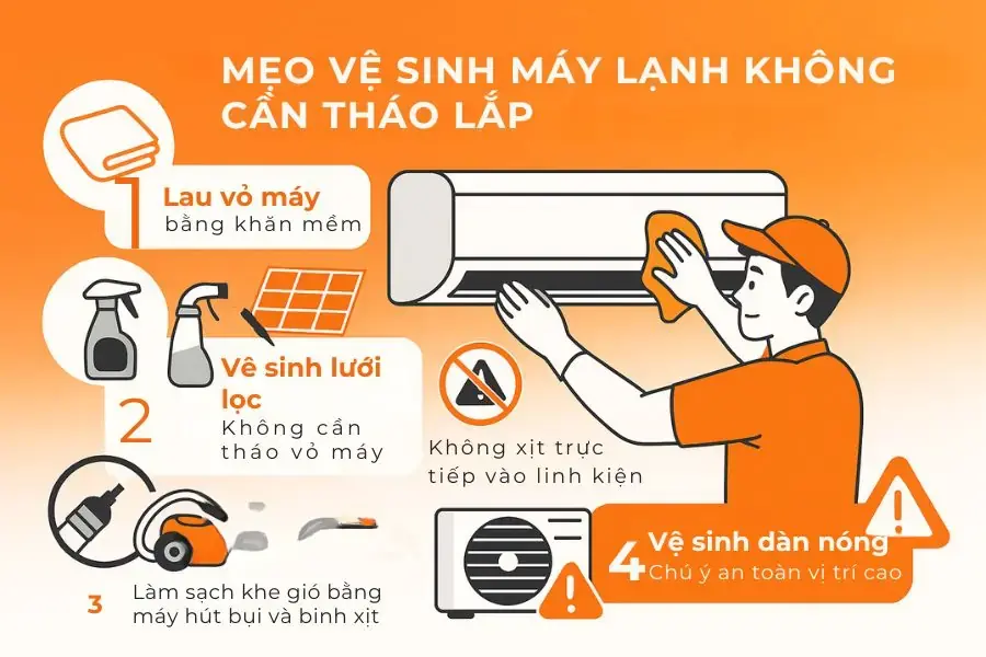 Để không cần phải tháo lắp khi vệ sinh máy lạnh, bạn không cần tháo toàn bộ dàn lạnh.