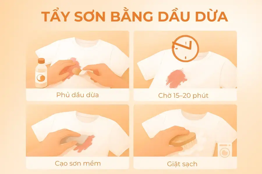 Cách tẩy sơn trên áo với dầu dừa tự nhiên.