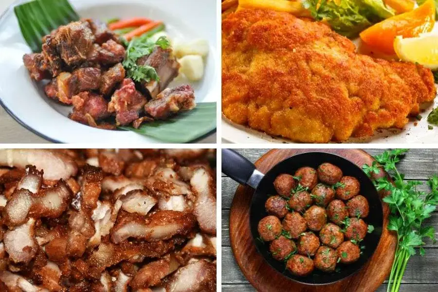 Các món mặn thường được chế biến từ các loại thịt, cá,... chứa nhiều protein