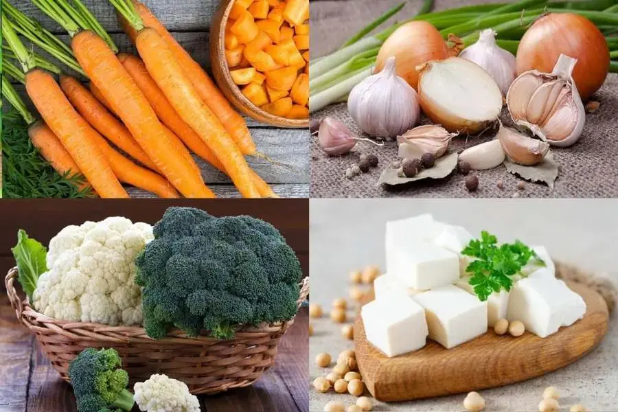 Một số nguyên liệu làm món đậu hũ xào rau củ