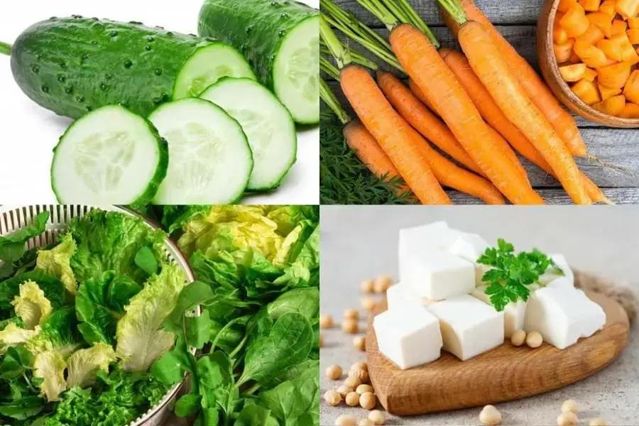 Một số nguyên liệu làm món đậu hũ xào salad
