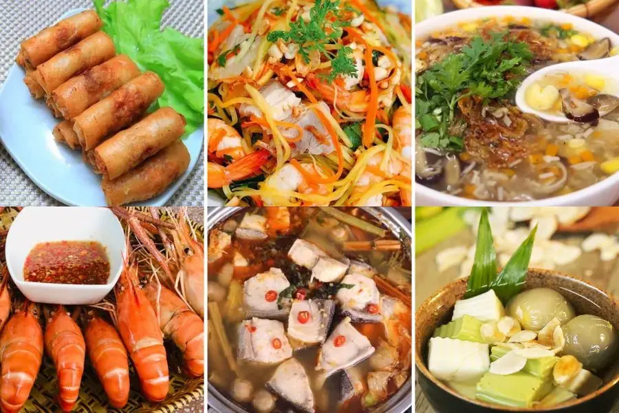 Thực đơn có các món hải sản đầy đa dạng