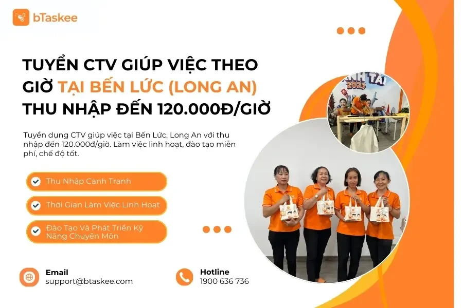 Tuyển CTV Giúp Việc Theo Giờ Tại Bến Lức (Long An) Thu Nhập Đến 120.000đ/Giờ